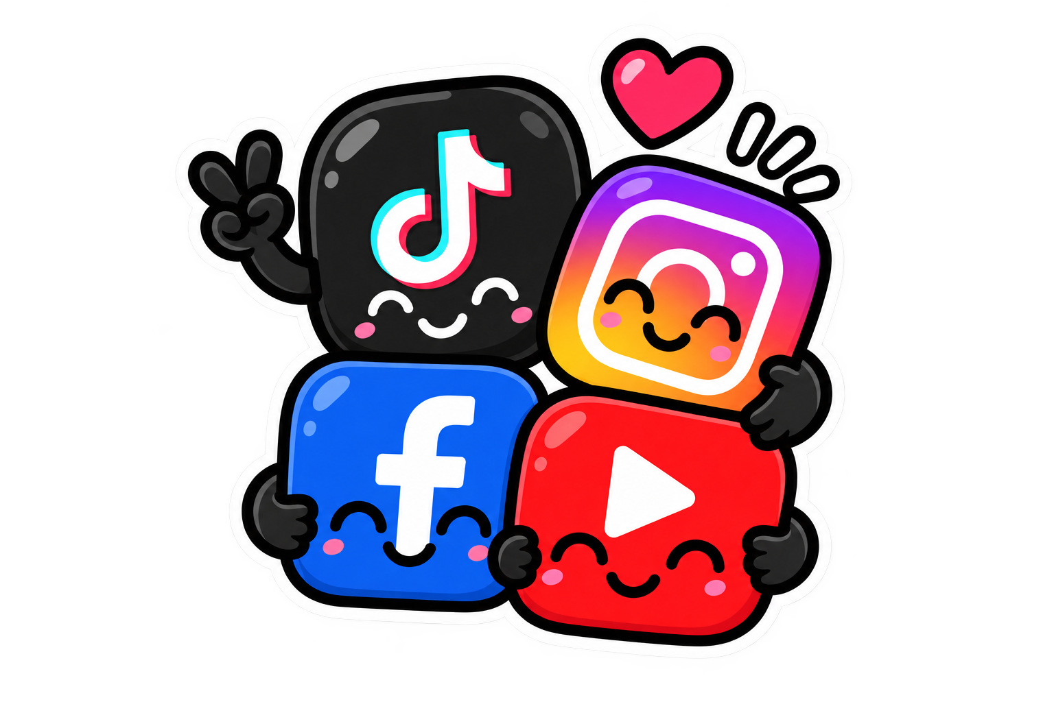 Social media characters hugging